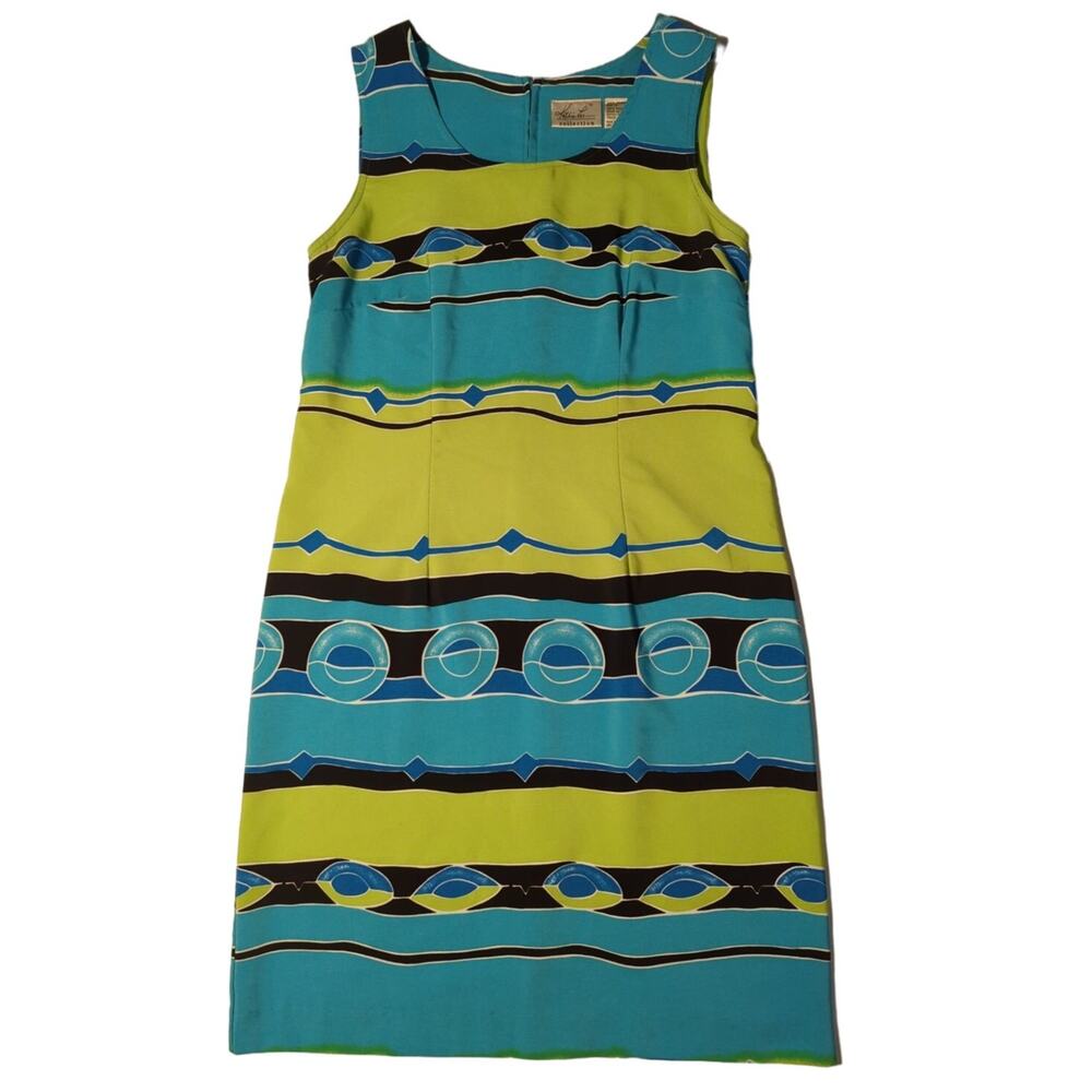 Kathie Lee Collection Sleeveless Lime Green / Aqua Blue Dress women's sz 10 VTG